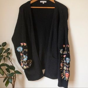 Oversized Woven Heart Embroidered Sweater Cardigan